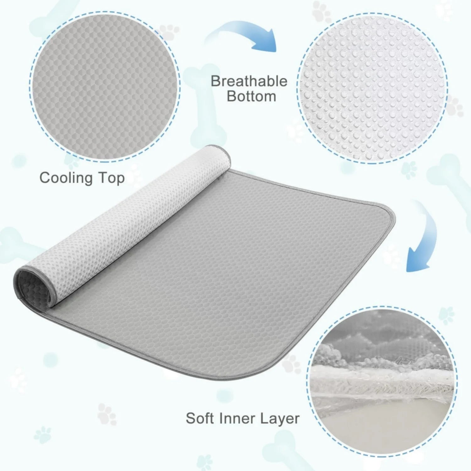 Summer Dog Cooling Mat for Large Dog,40 X 28 Inch Cooling Mat for Dogs,Portable Washable Dog Pad,Gray
